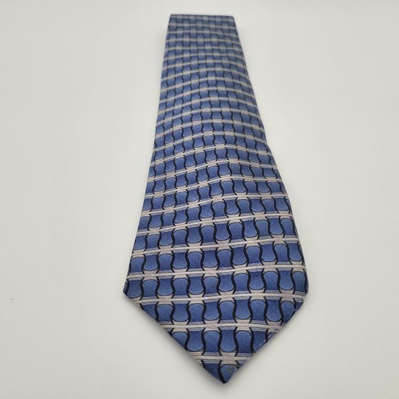 NWOT Belisi Men's Blue Gray Striped Silk Tie OS - Picture 2 of 6